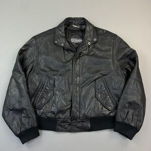 Vintage Members Only Jacket Mens 44 Black Leather Moto Cafe Racer Bomber 80s